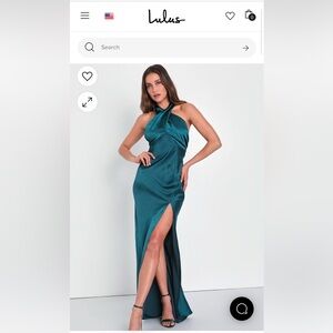 Lulus Emerald Satin Maxi Dress